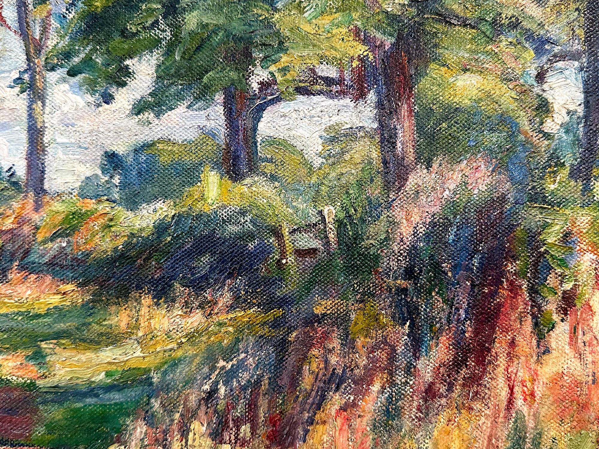 « On the Forest's Edge », peinture à l'huile impressionniste de paysage luxuriant sur toile encadrée en vente 2