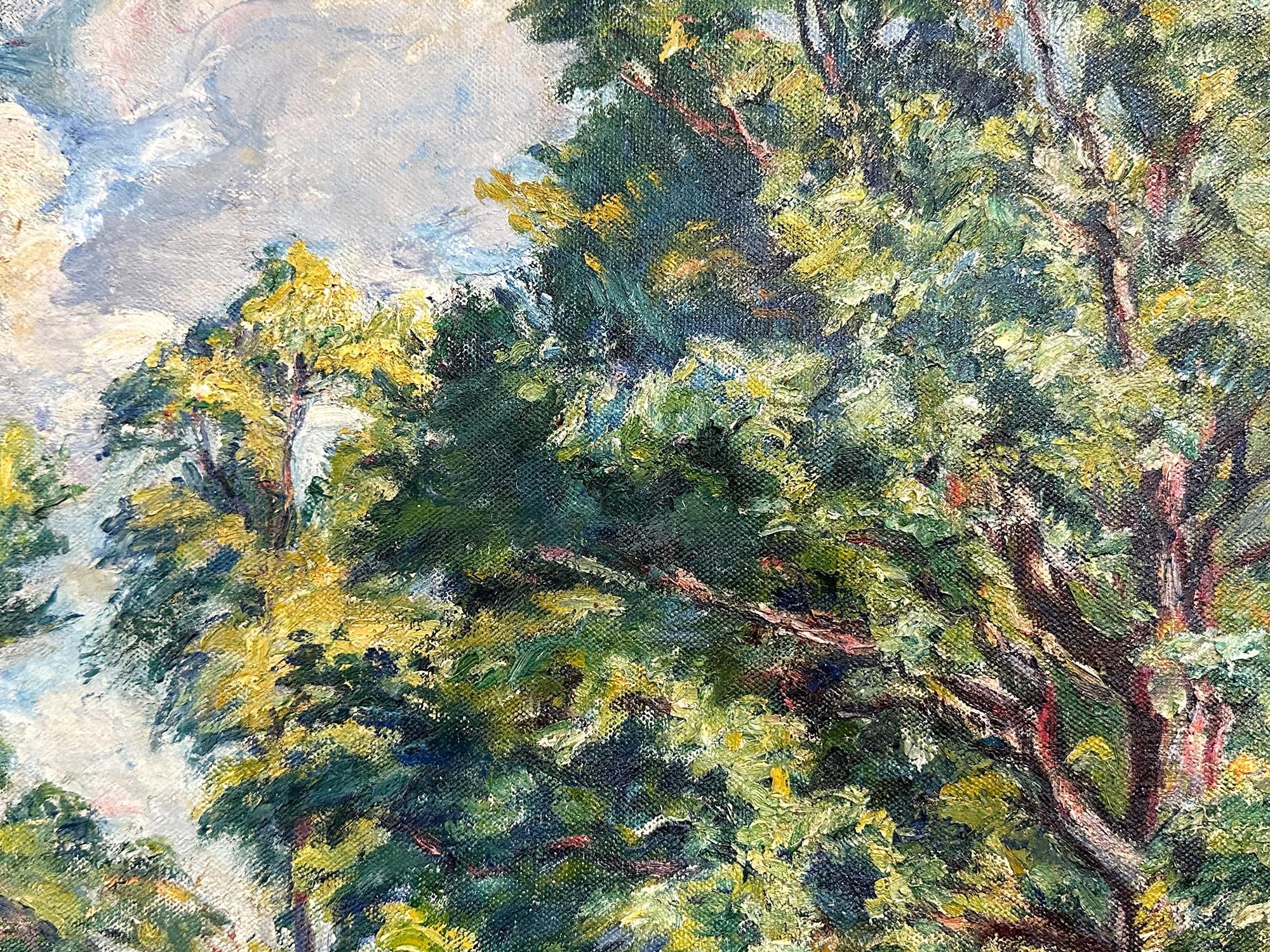 « On the Forest's Edge », peinture à l'huile impressionniste de paysage luxuriant sur toile encadrée en vente 3