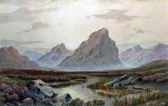 Charles E. Hannaford RBA, Watercolor Sundown Glen Coe Argyllshire, 1944