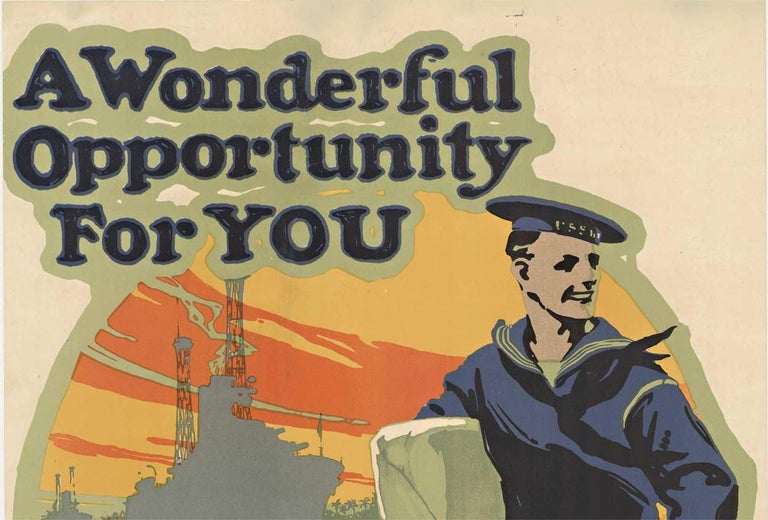 Original A Wonderful Opportunity for You, United States Navy 1917 vintage poster - American Modern Print by Charles E Ruttan