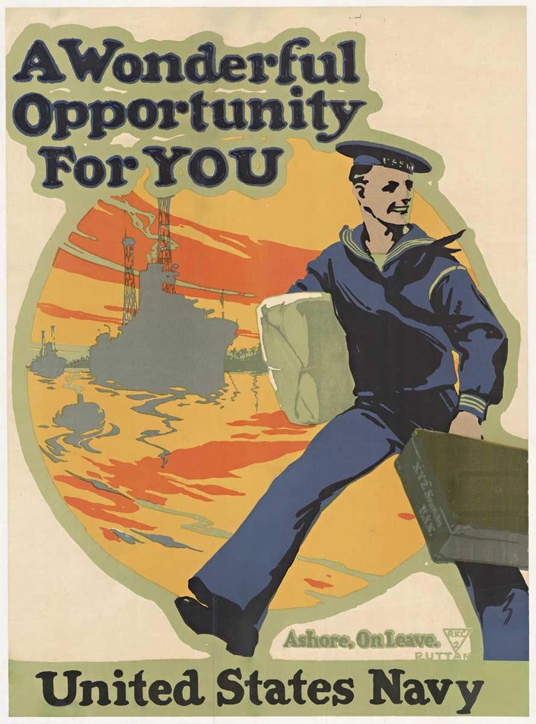 Charles E Ruttan Figurative Print - Original A Wonderful Opportunity for You, United States Navy 1917 vintage poster