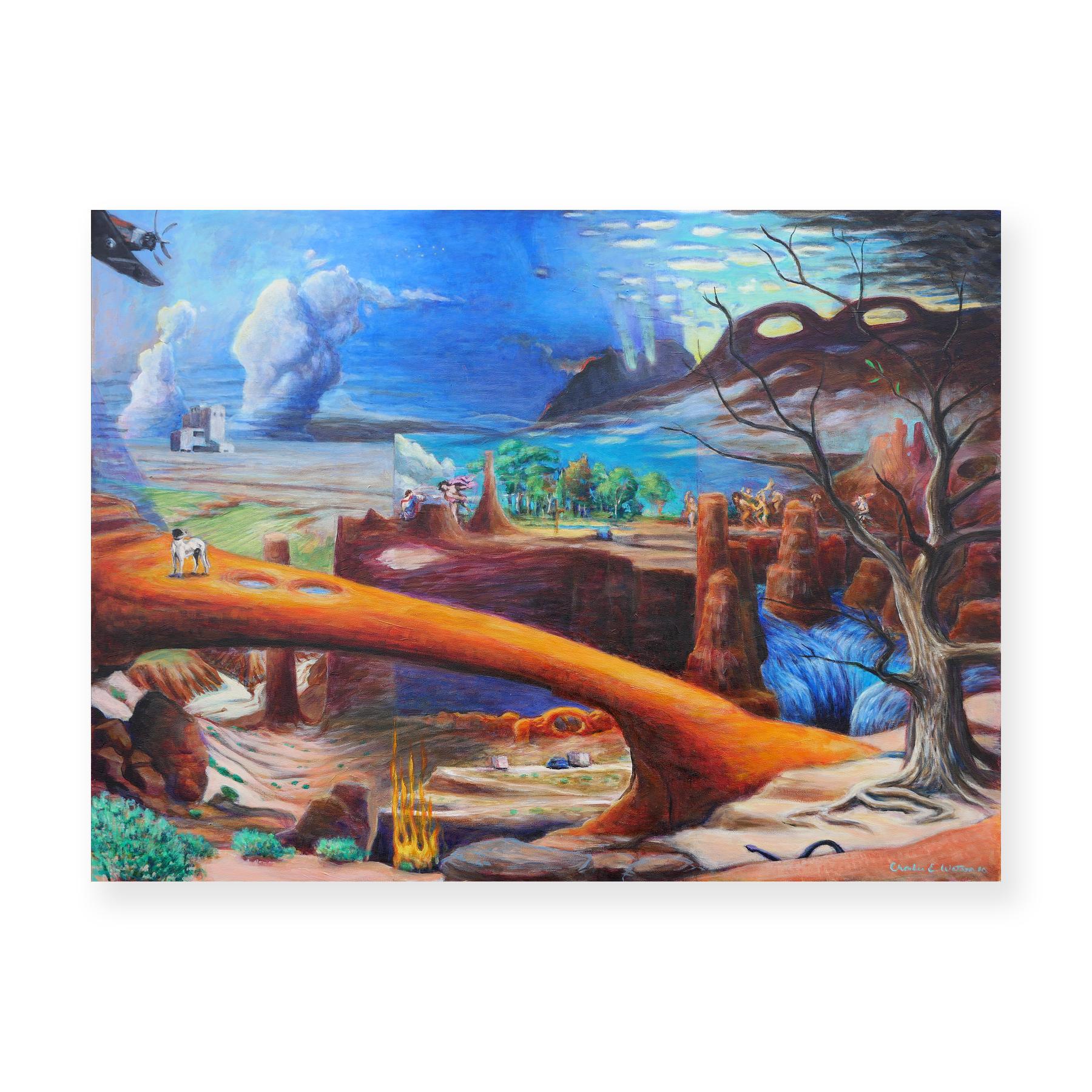 Gap - Peinture de paysage surréaliste abstraite contemporaine de Bacchus et Ariane - Painting de Charles E. Watson