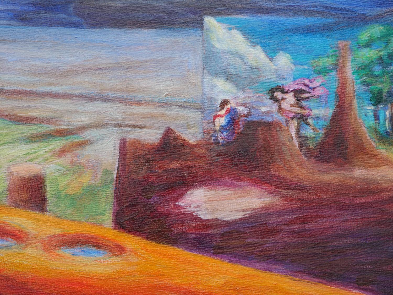 “Gap” Contemporary Abstract Surrealist Landscape Painting of Bacchus & Ariadne For Sale 3