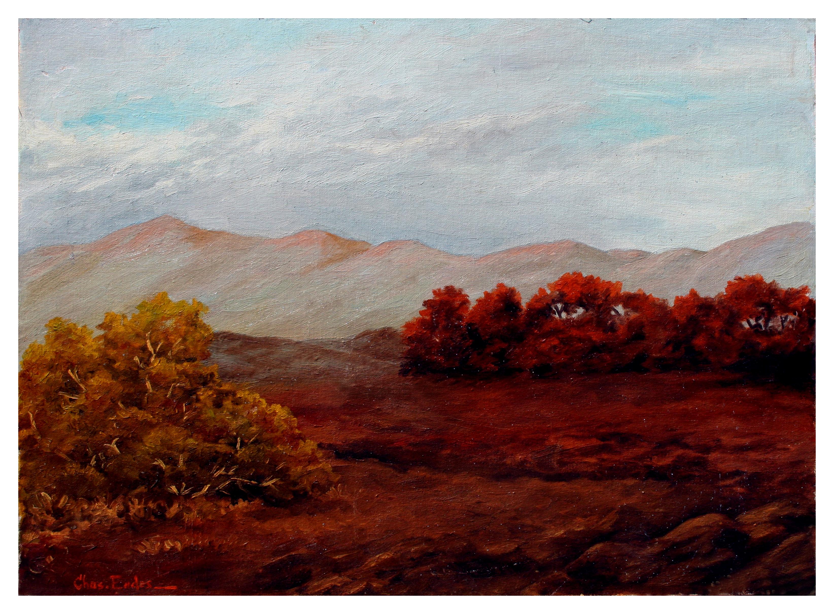 Pintura al óleo de mediados de siglo Paisaje otoñal de las montañas de la bahía - Painting de Charles Eades