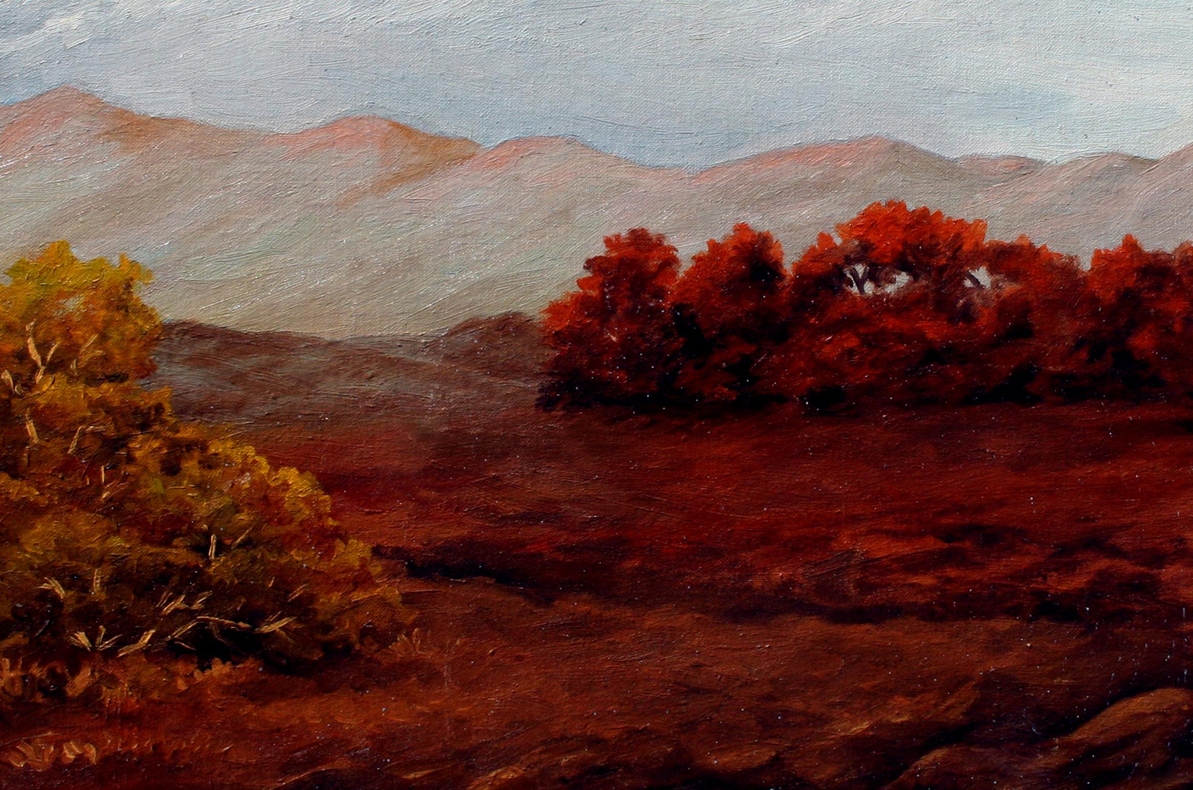 Pintura al óleo de mediados de siglo Paisaje otoñal de las montañas de la bahía - Landscape Painting Marrón de Charles Eades