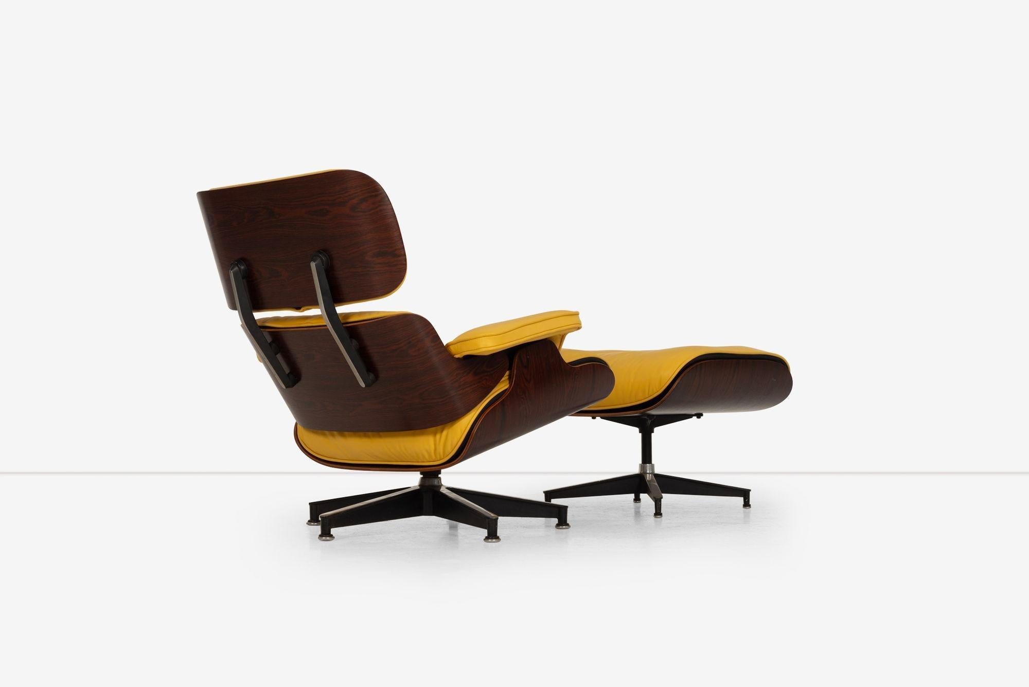 Charles Eames 670 & 671 Rosewood Lounge Chair and Ottoman for Herman Miller 1956/1970c. Reupholstered with yellow Spinneybeck Sabrina Leather with a matte finish. Made from premium bovine material sourced from Tuscany regions in Northern Italy, it