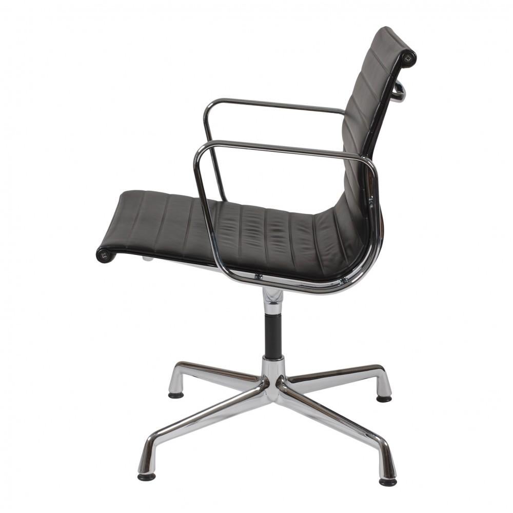 Mid-Century Modern Charles Eames EA-108 Chair with Black Leather For Sale