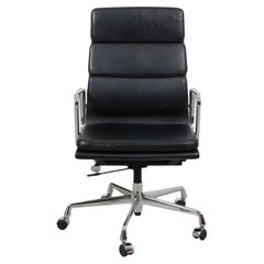 Used Charles Eames Ea-219 Office Chair Fully Upholstered in Black Leather