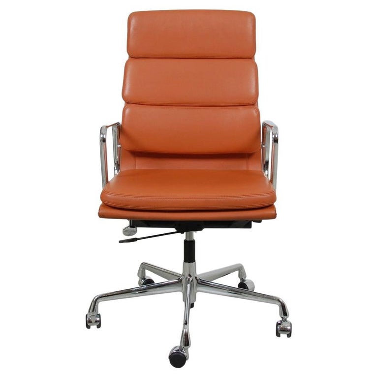Charles Eames Ea219 Office Chair Fully Upholstered in Cognac Leather