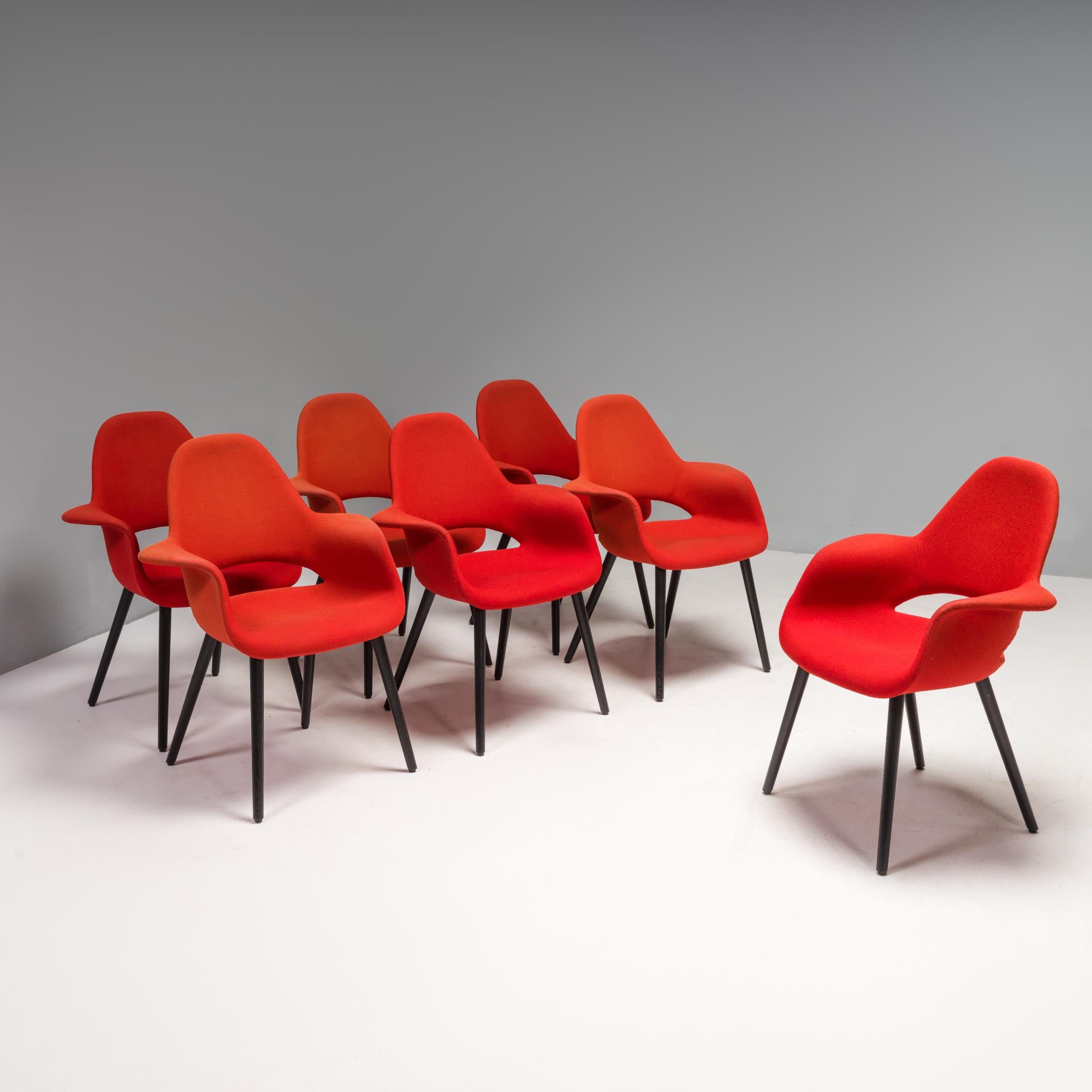 Charles Eames & Eero Saarinen für Vitra Rote Bio-Esszimmerstühle, 7er-Set (Moderne der Mitte des Jahrhunderts)