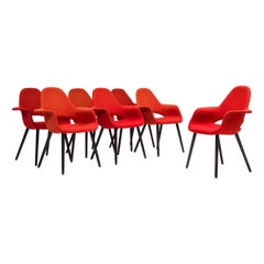 Charles Eames & Eero Saarinen for Vitra Red Organic Dining Chairs, Set of 7