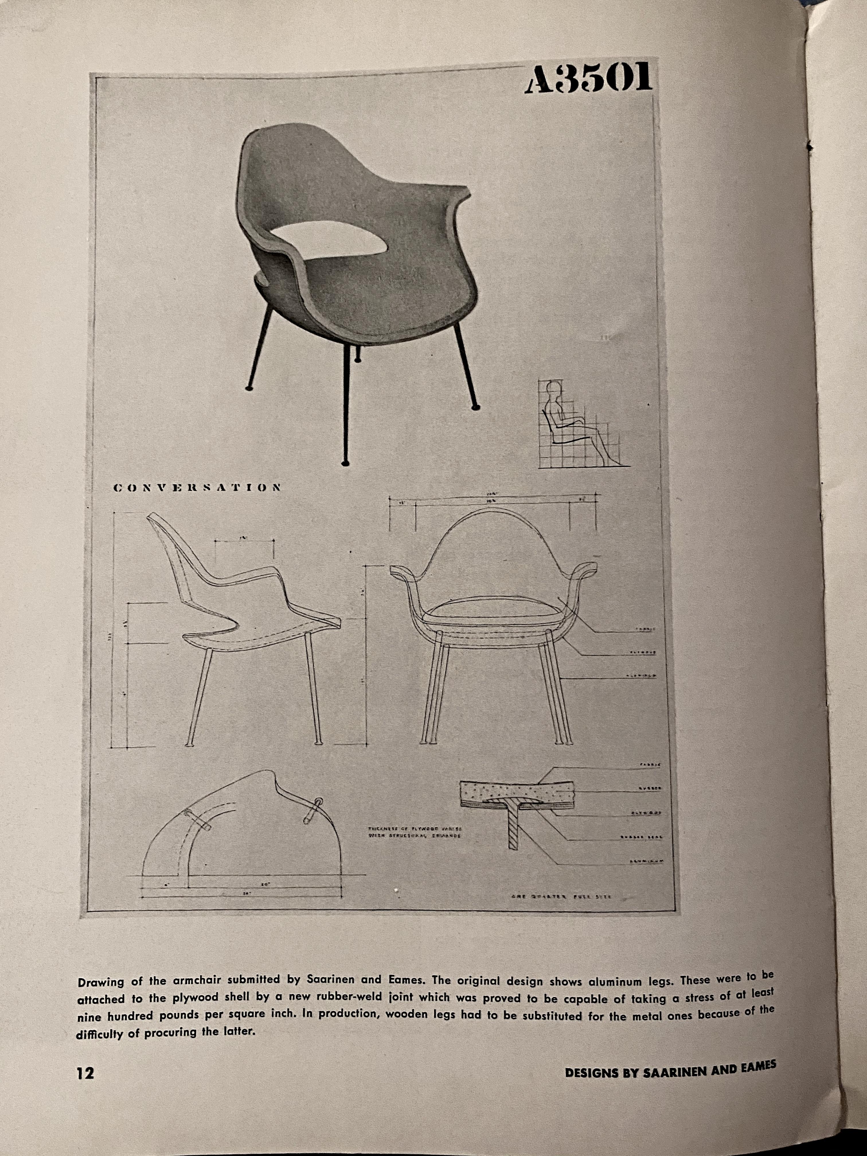 Fabric Charles Eames & Eero Saarinen “Organic Chair” Model No. A3501, 1950, USA For Sale