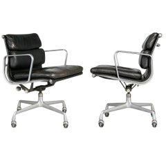 Used Charles Eames for Herman Miller Black Soft Pad Management Chairs, circa 1980