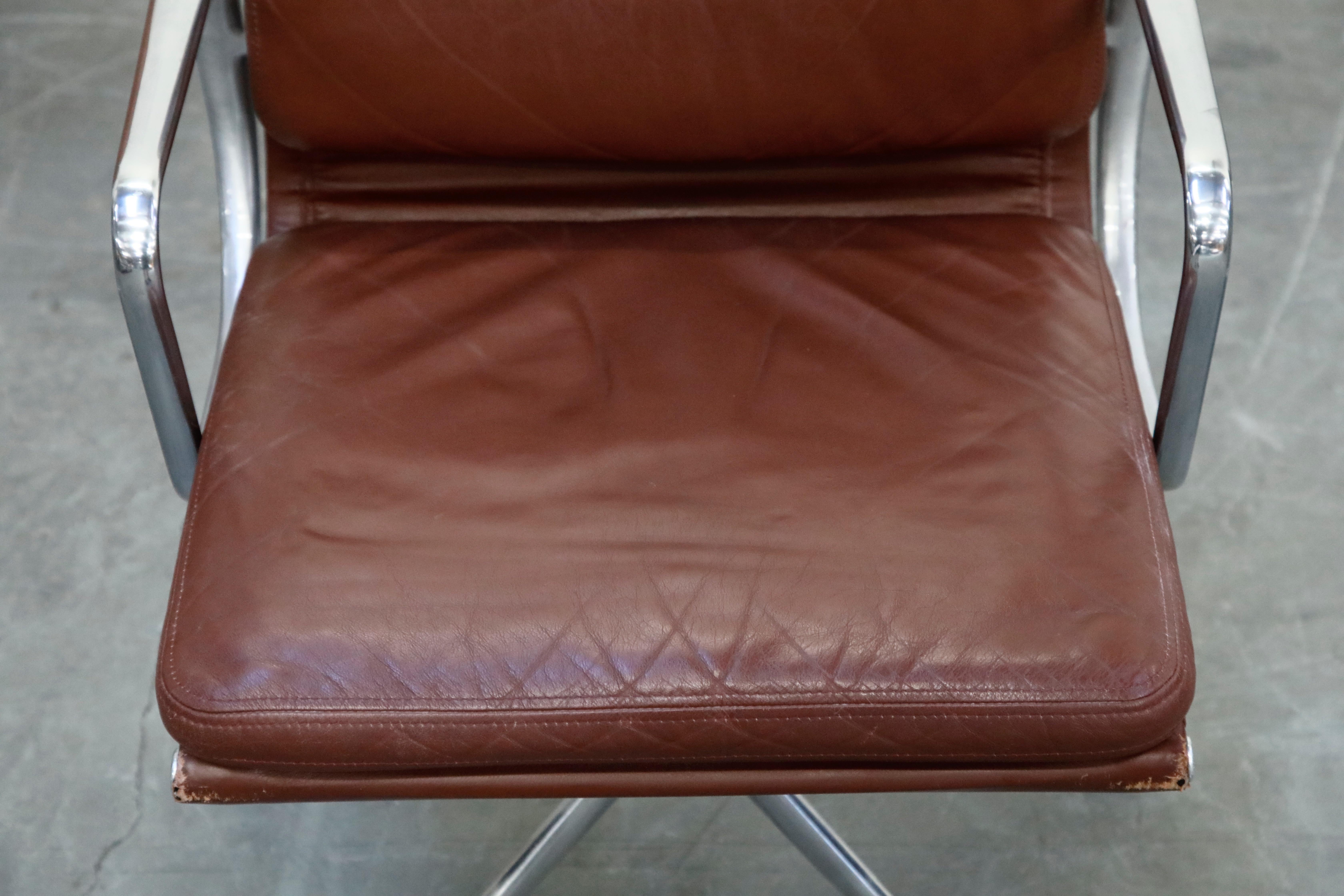 Charles Eames for Herman Miller Brown Leather Soft Pad Management Chair, Signed 1