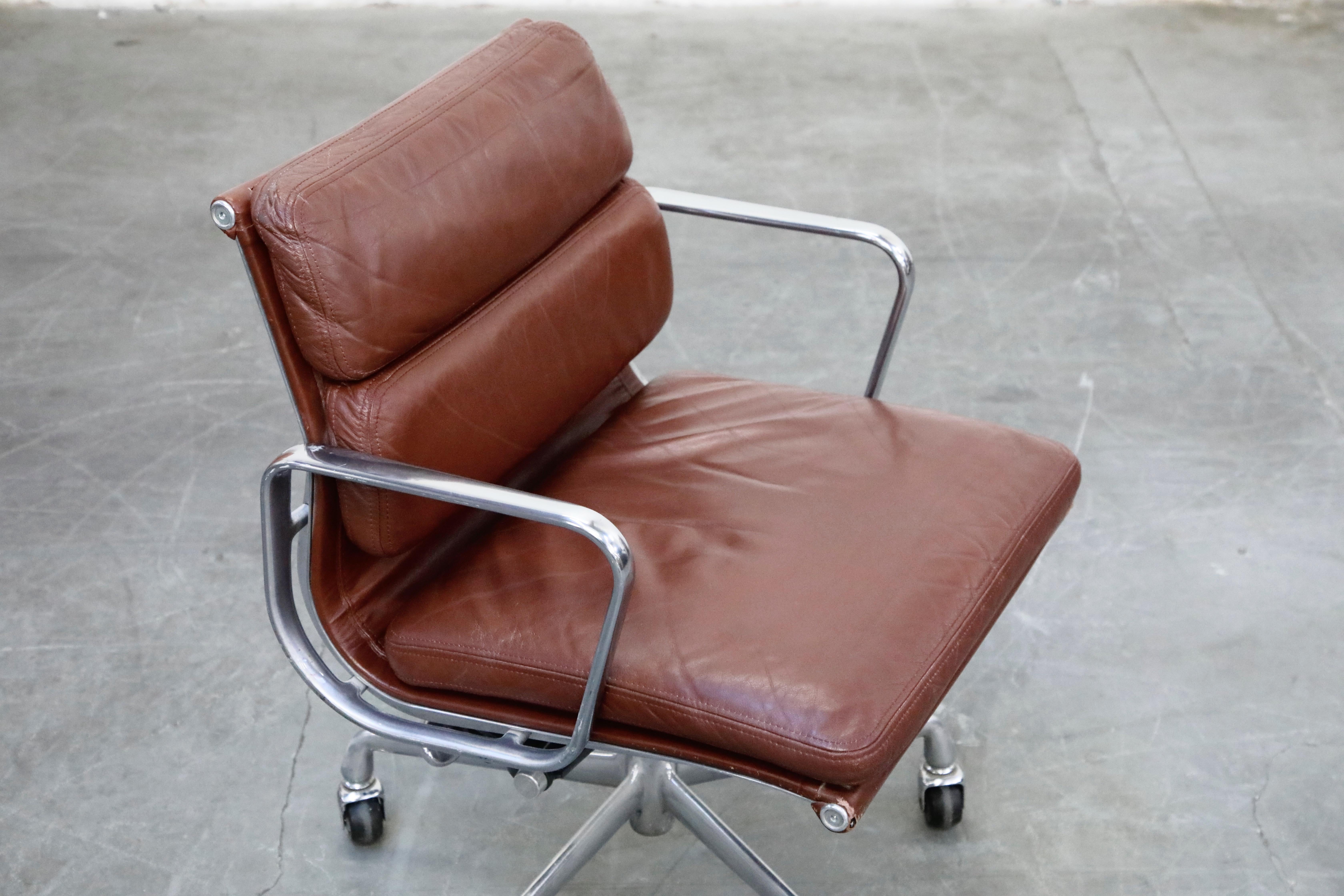 Charles Eames for Herman Miller Brown Leather Soft Pad Management Chair, Signed 3