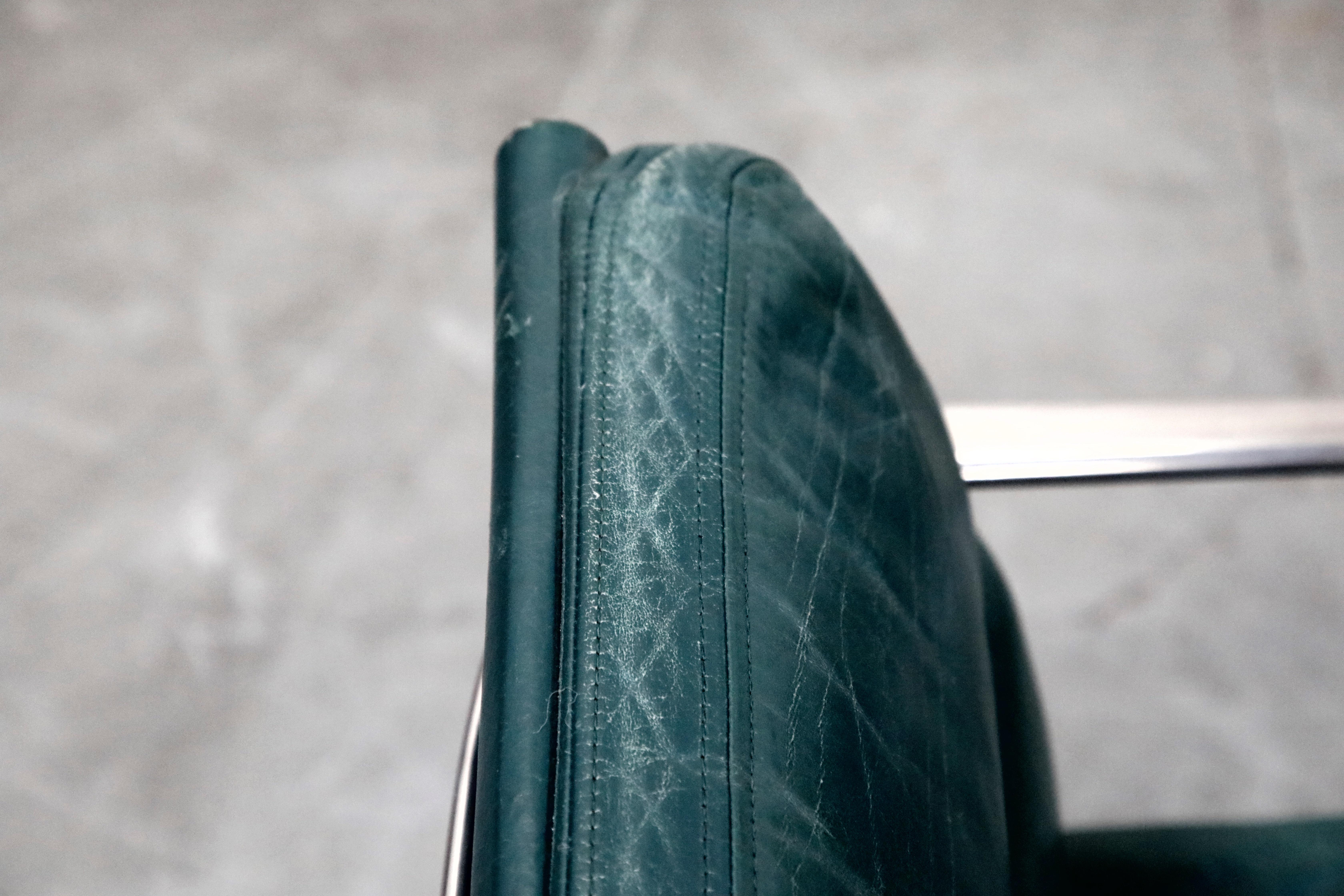 Charles Eames for Herman Miller Green Leather Soft Pad Management Chair, Signed 5