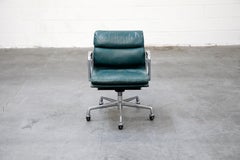Charles Eames for Herman Miller Green Leather Soft Pad Management Chair, Signed