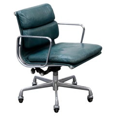 Charles Eames for Herman Miller Green Leather Soft Pad Management Chair, Signed