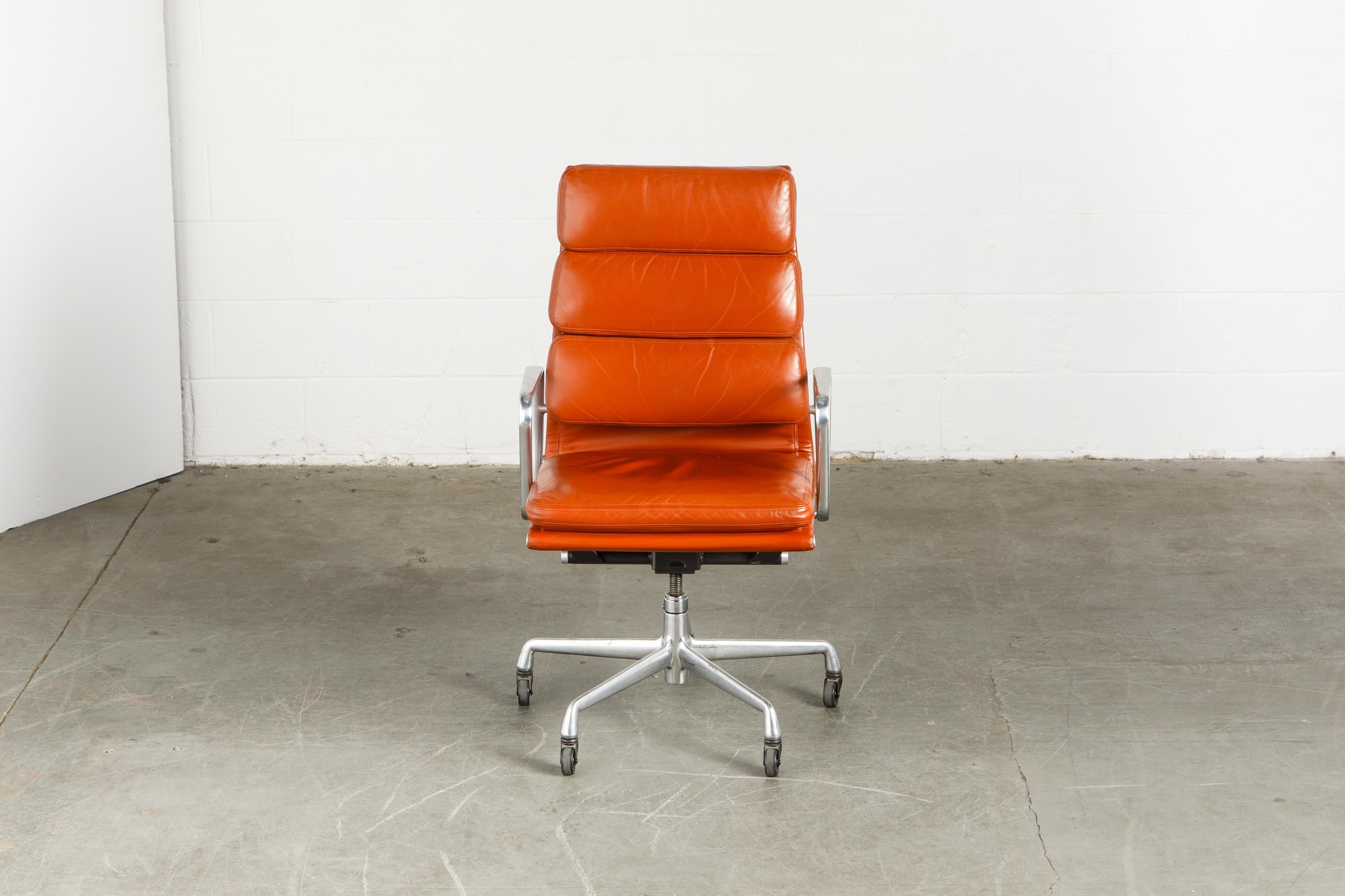 Mid-Century Modern Charles Eames for Herman Miller Leather 'Soft Pad' Executive Desk Chairs, Signed