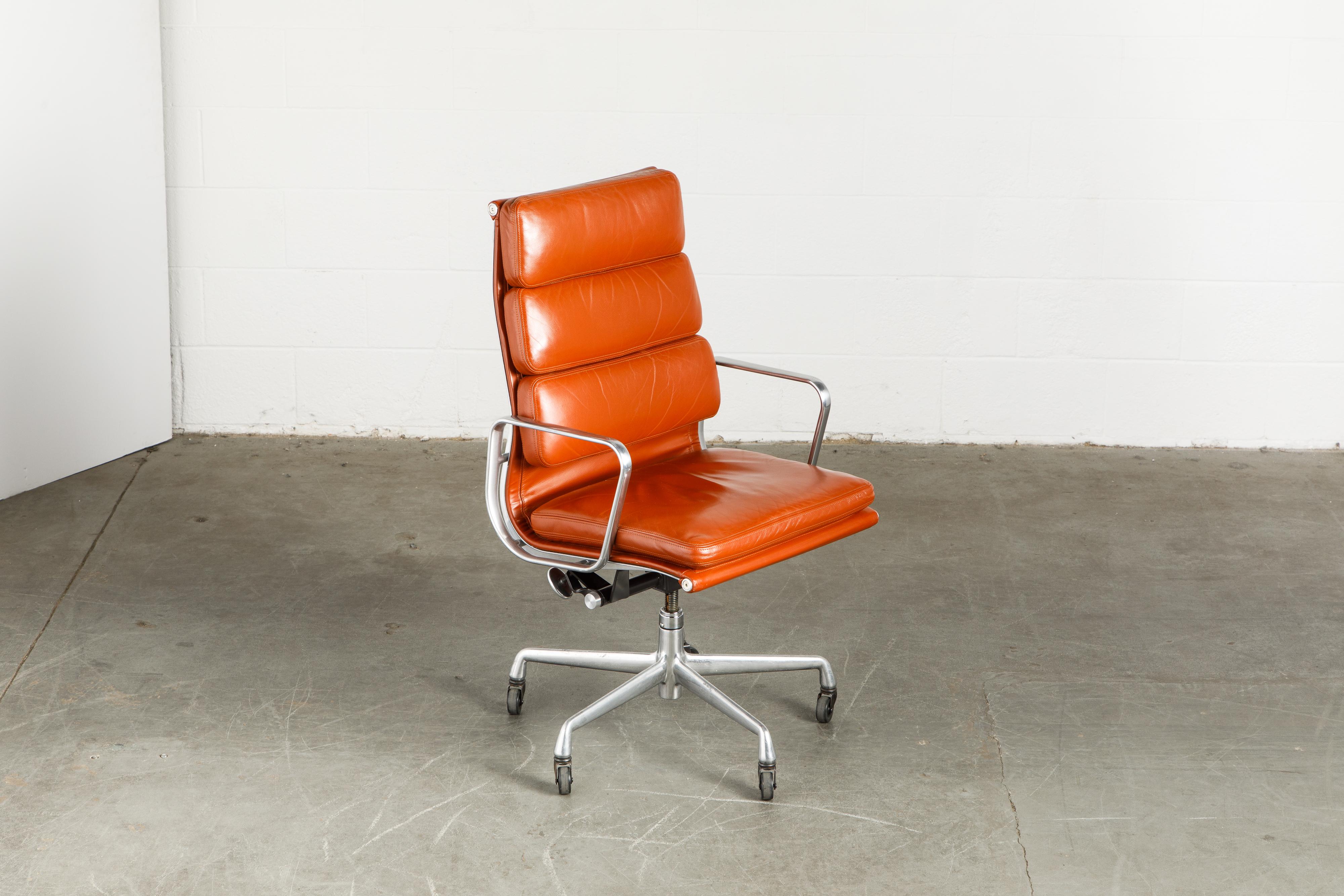 Charles Eames for Herman Miller Leather 'Soft Pad' Executive Desk Chairs, Signed In Good Condition In Los Angeles, CA