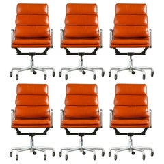 Used Charles Eames for Herman Miller Leather 'Soft Pad' Executive Desk Chairs, Signed