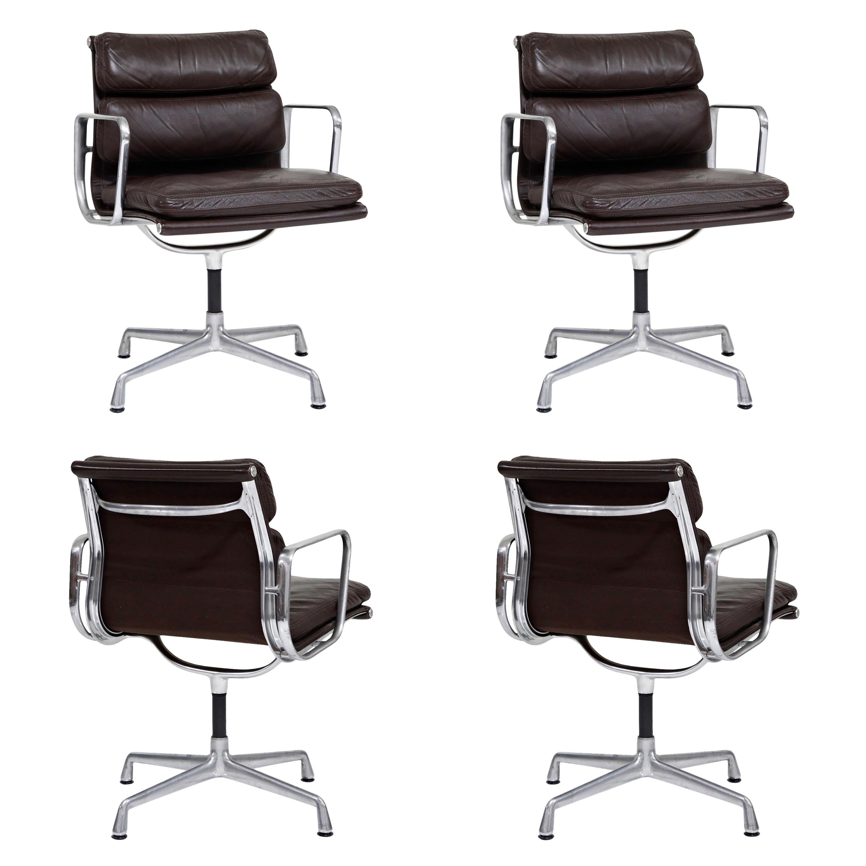 Charles Eames for Herman Miller Leather Soft Pad Swivel Armchairs, Set of Four