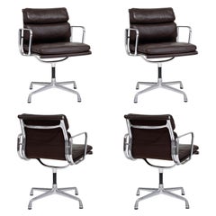 Used Charles Eames for Herman Miller Leather Soft Pad Swivel Armchairs, Set of Four