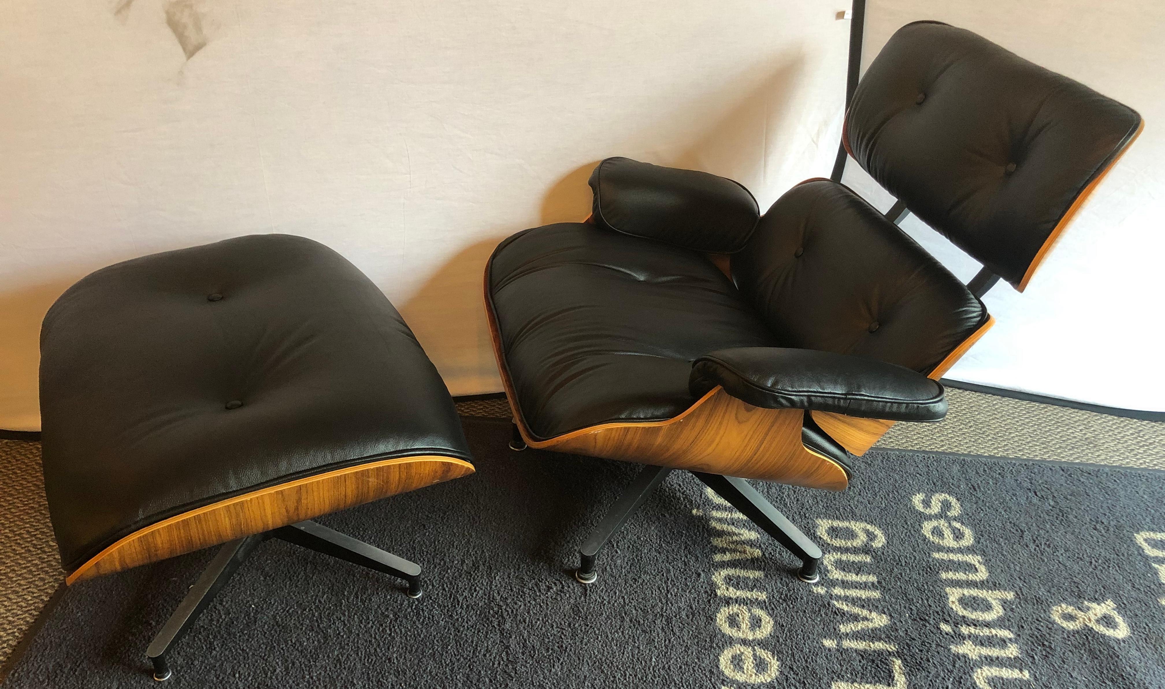 Charles Eames for Herman Miller lounge chair. Recently redone in a never before sat upon new fine leather. Light rosewood rare and collectable Charles and Ray Eames 670 and 671 lounge chair and ottoman. To commemorate the 50th anniversary