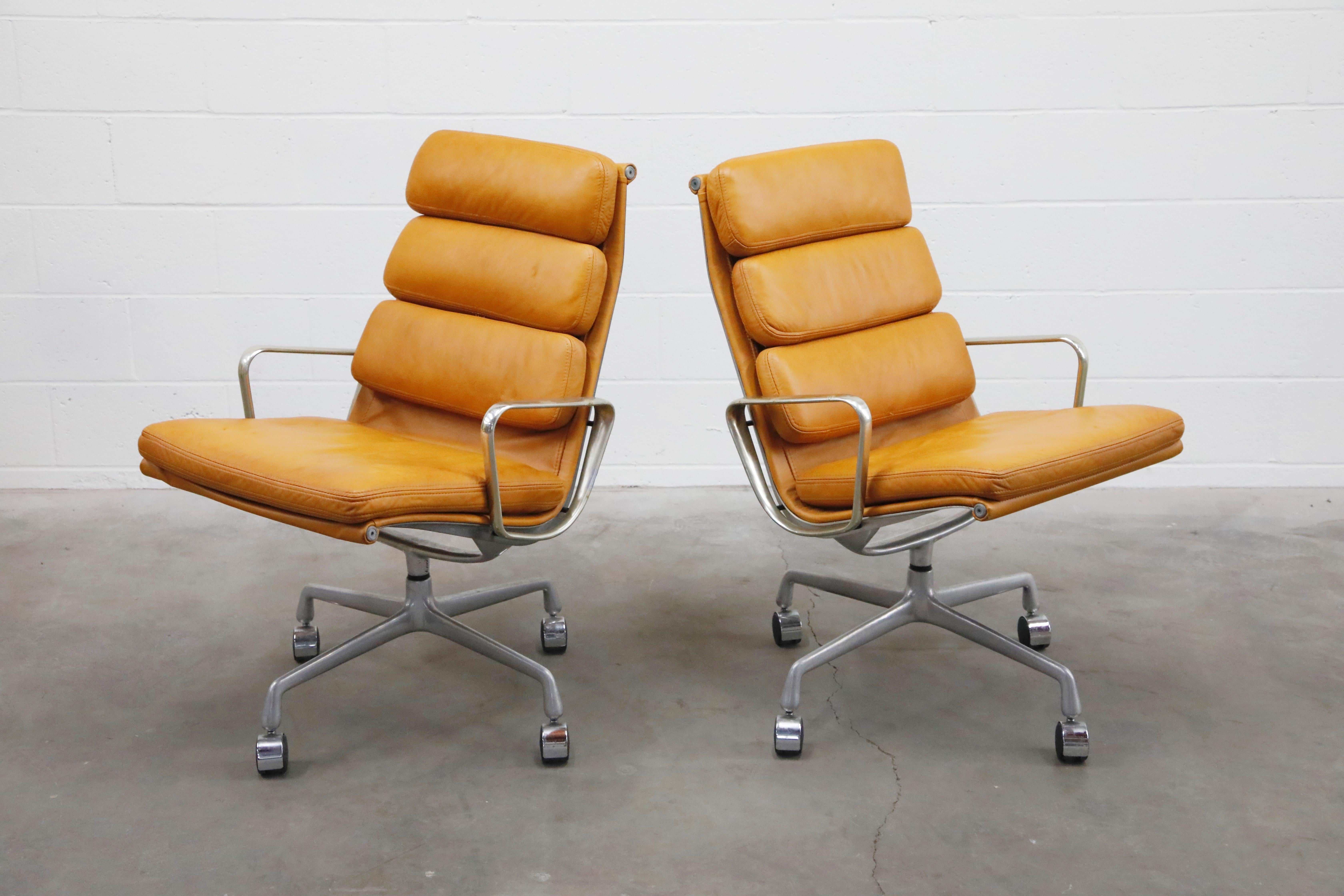 Aluminum Charles Eames for Herman Miller Soft Pad Swivel Lounge Chairs, 1970s, Signed