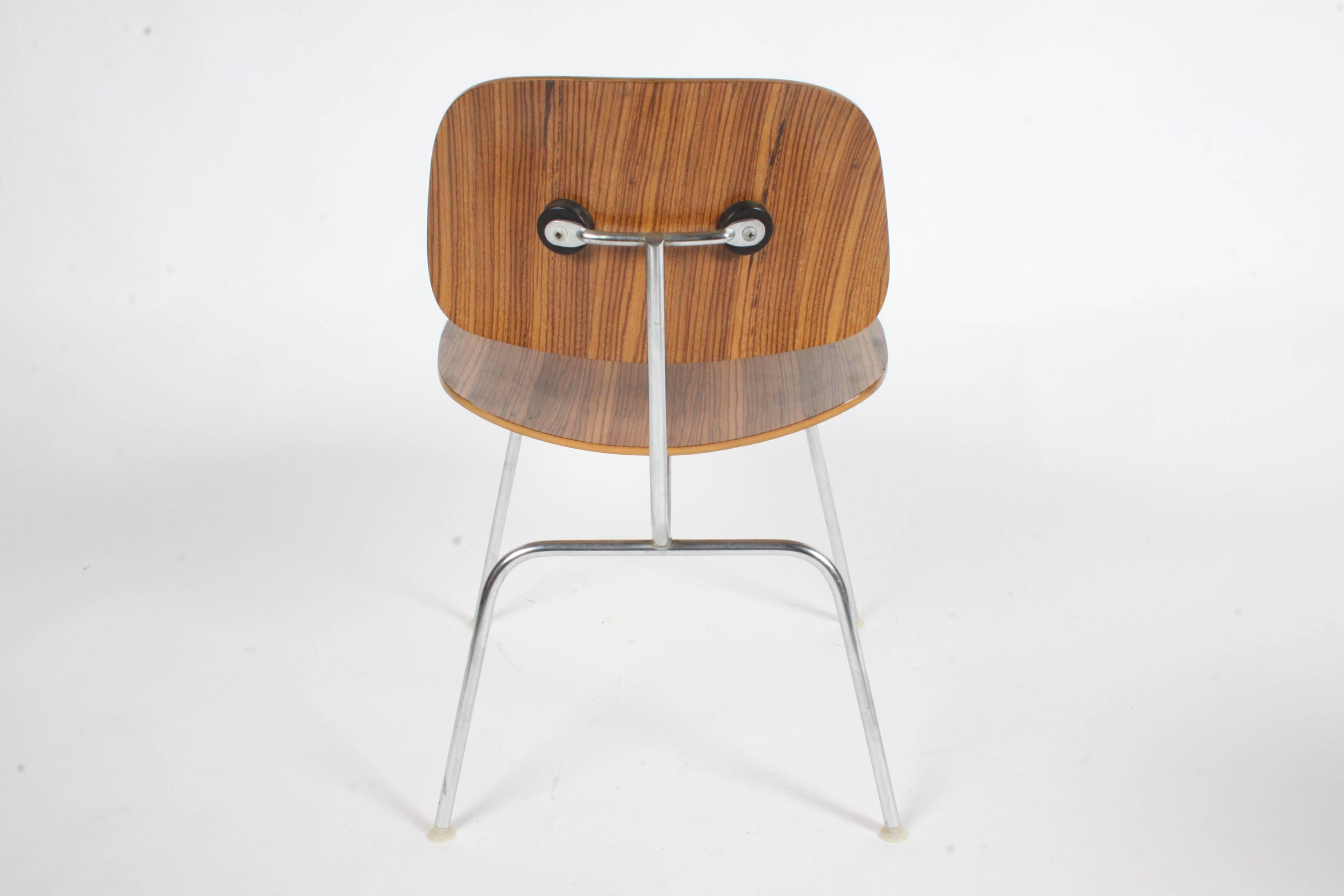 Mid-20th Century Charles Eames for Herman Miller Zebrawood DCM Chairs, Rare For Sale