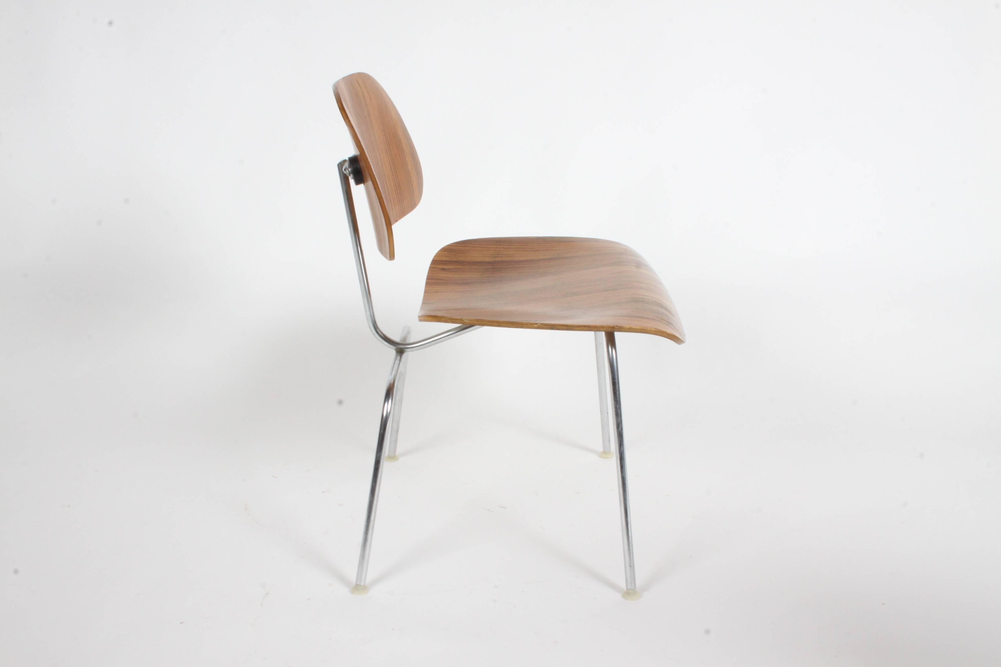 Charles Eames for Herman Miller Zebrawood DCM Chairs, Rare For Sale 1