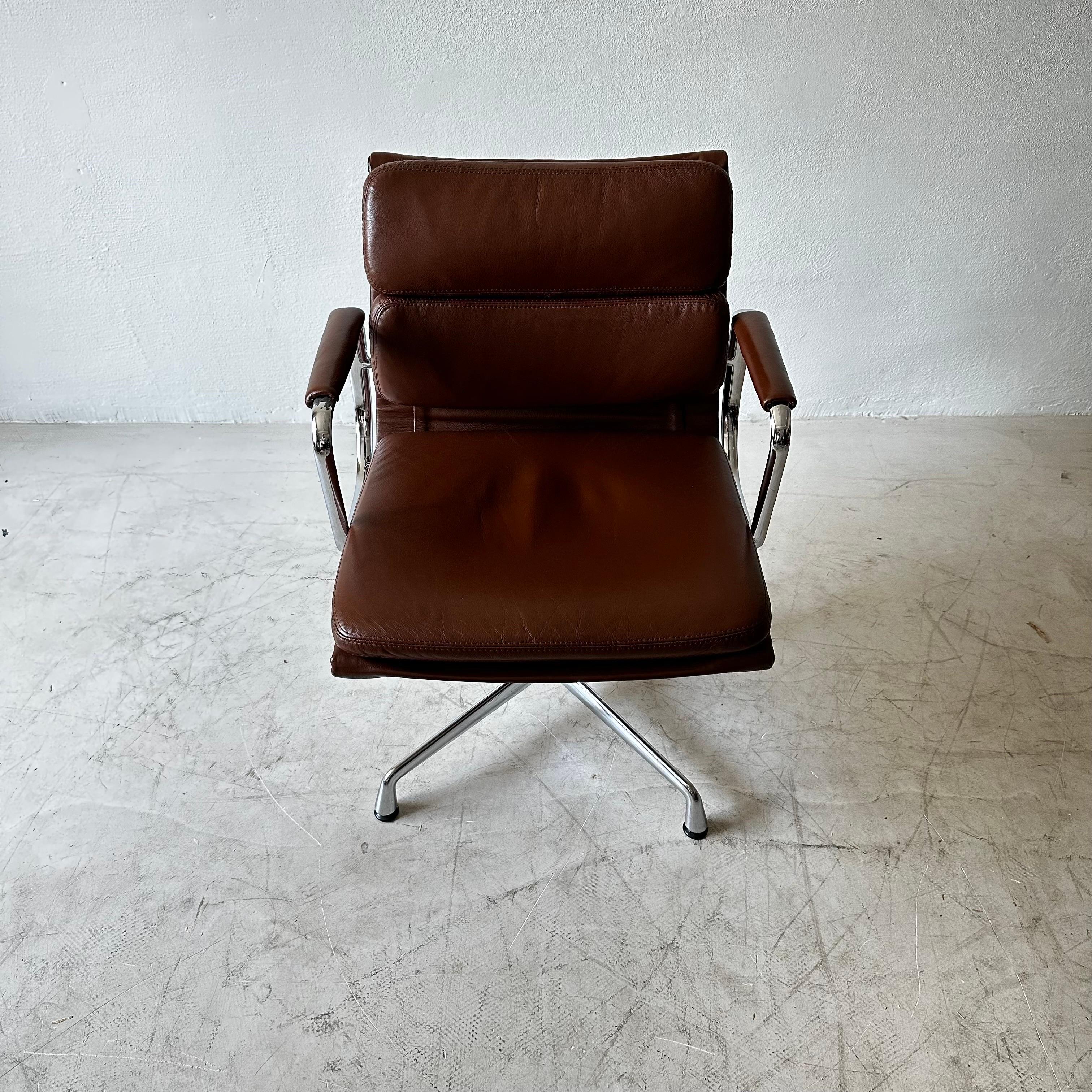 German Charles Eames for Vitra EA208 Soft Pad Chair in Cognac Brown Leather, Set of 10 For Sale