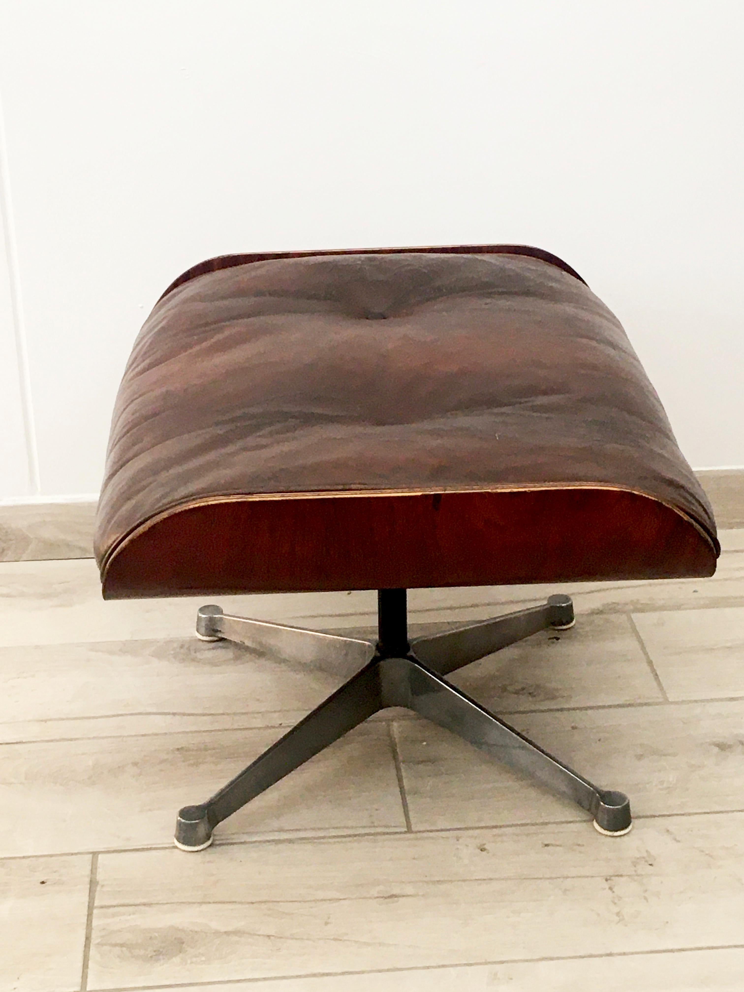 Mid-Century Modern Charles Eames for Herman Miller Style Leather Ottoman