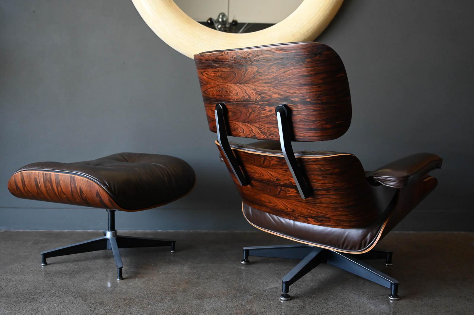 Charles Eames Lounge Chair and Ottoman in Rosewood and Brown Leather, circa 1975 7