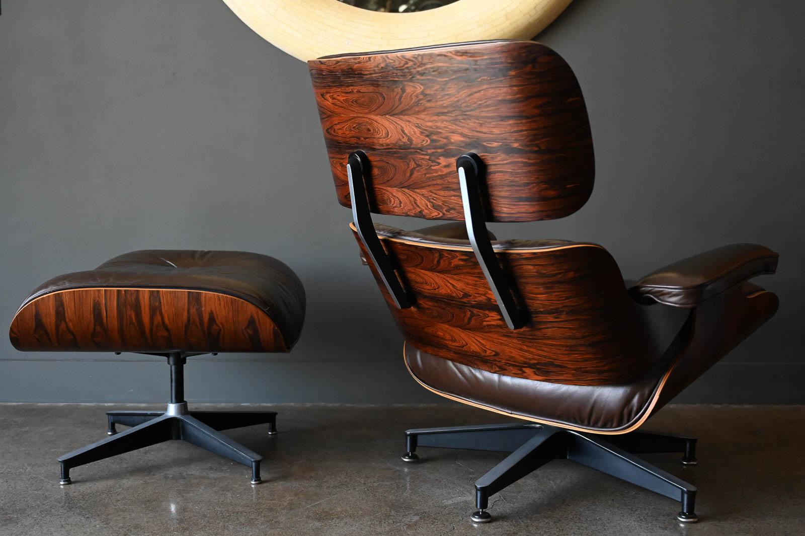 Charles Eames Lounge Chair and Ottoman in Rosewood and Brown Leather, circa 1975 8
