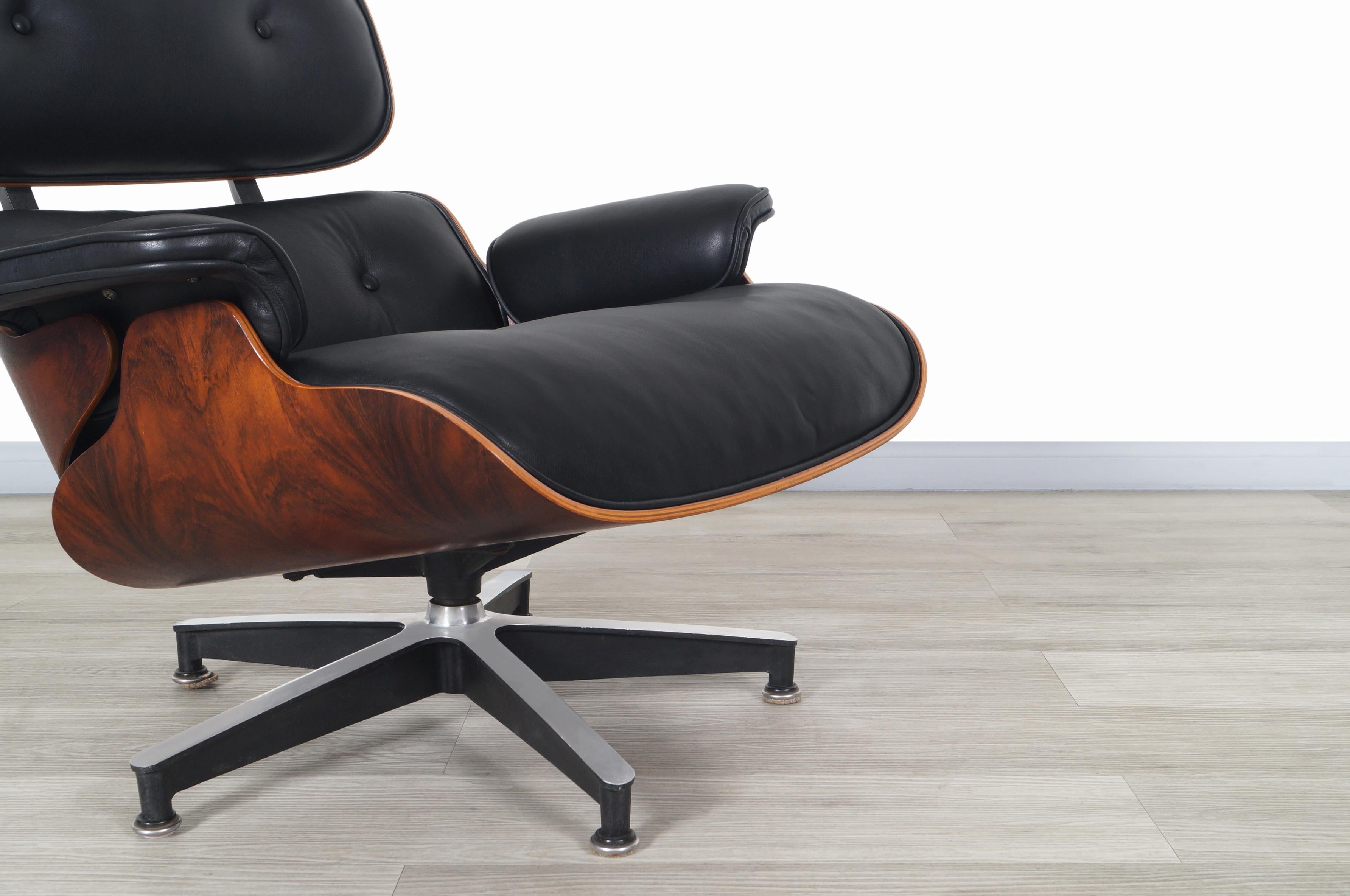 Aluminum Charles Eames Rosewood Lounge Chair and Ottoman by Herman Miller