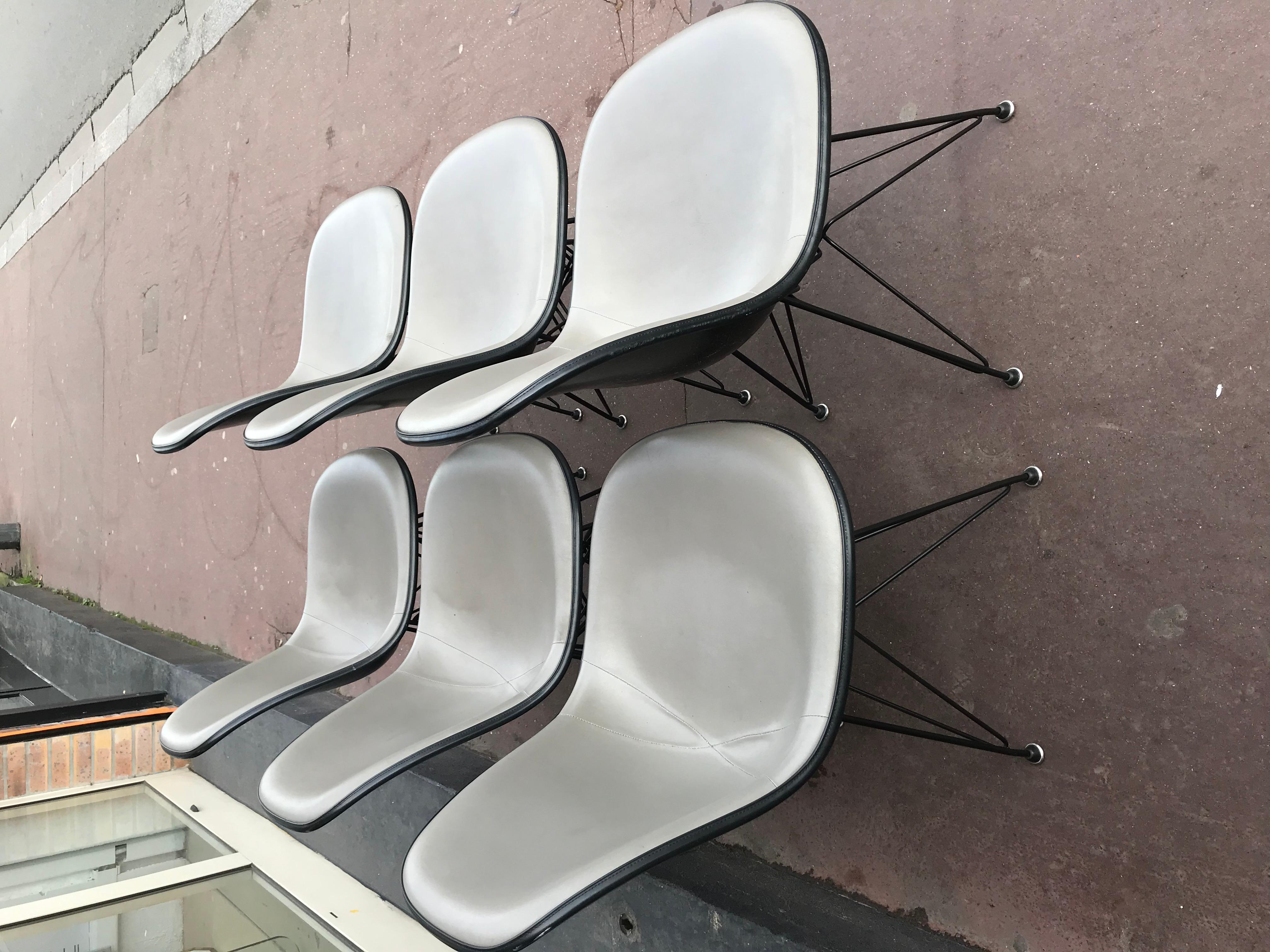Charles Eames, Set of 6 Chairs DSW, Leather Grey Version, circa 1970 In Good Condition In Saint Ouen, FR