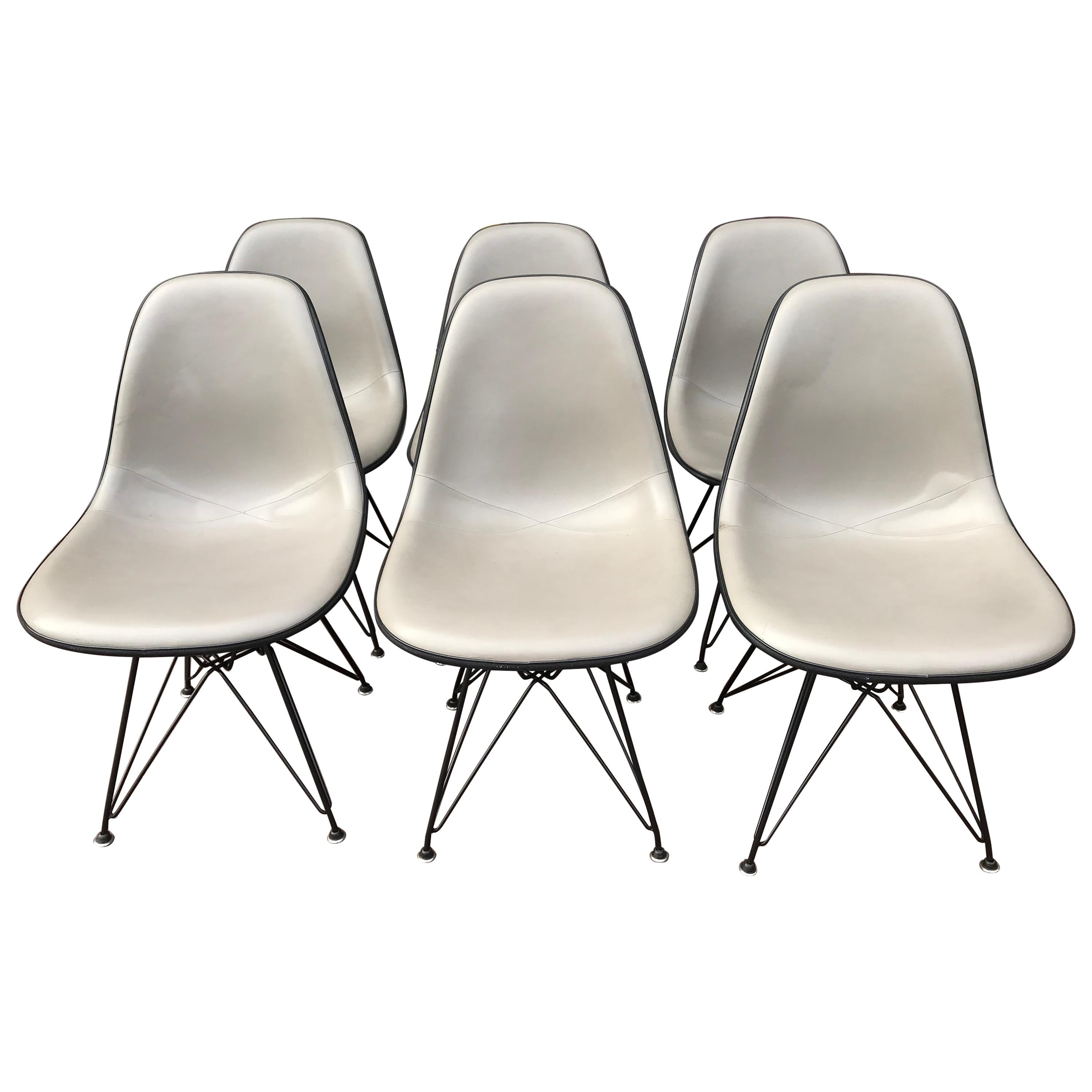 Charles Eames, Set of 6 Chairs DSW, Leather Grey Version, circa 1970