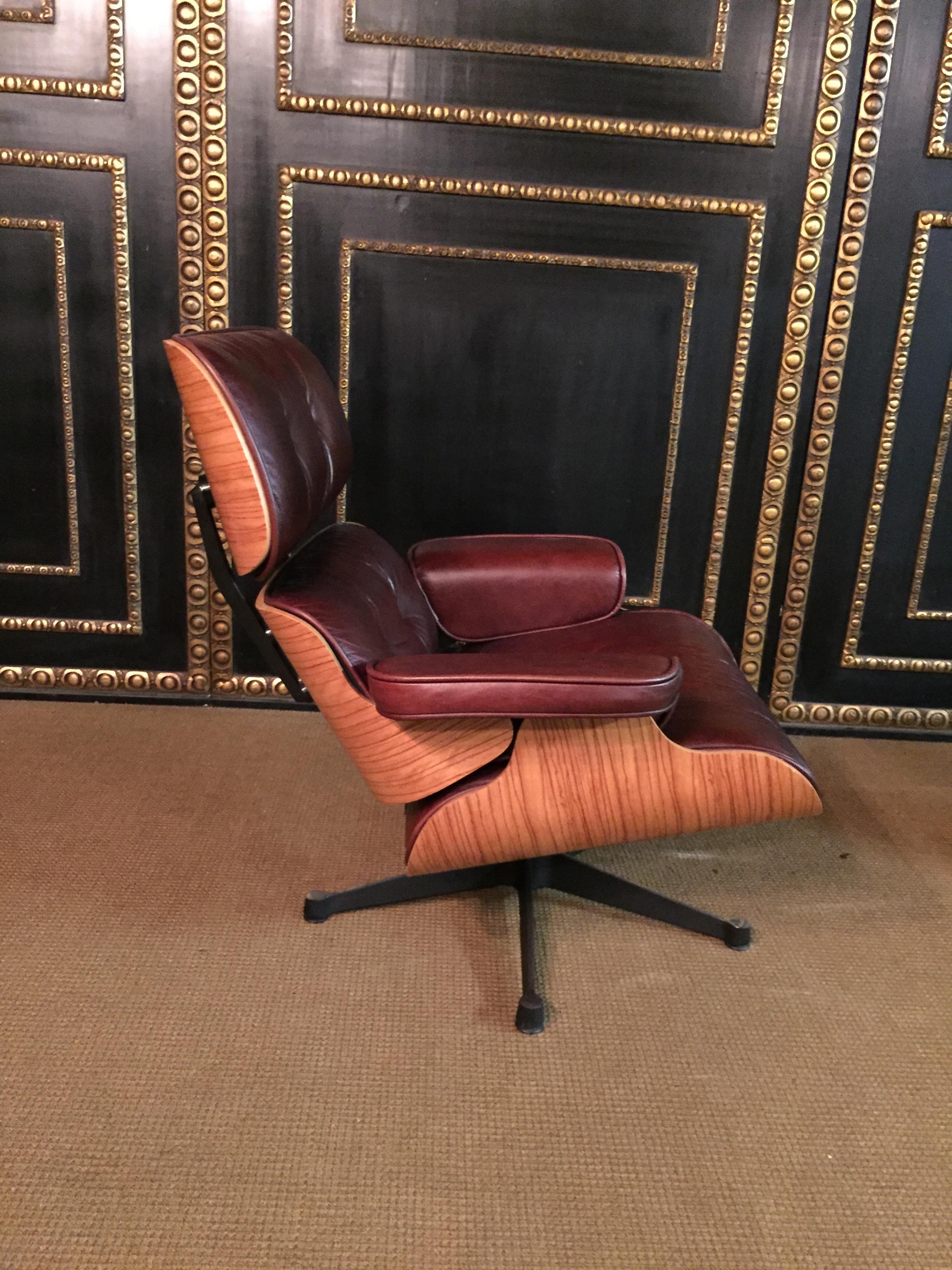 Wood Charles Eames Style  Lounge Chair with Ottoman real Leather 