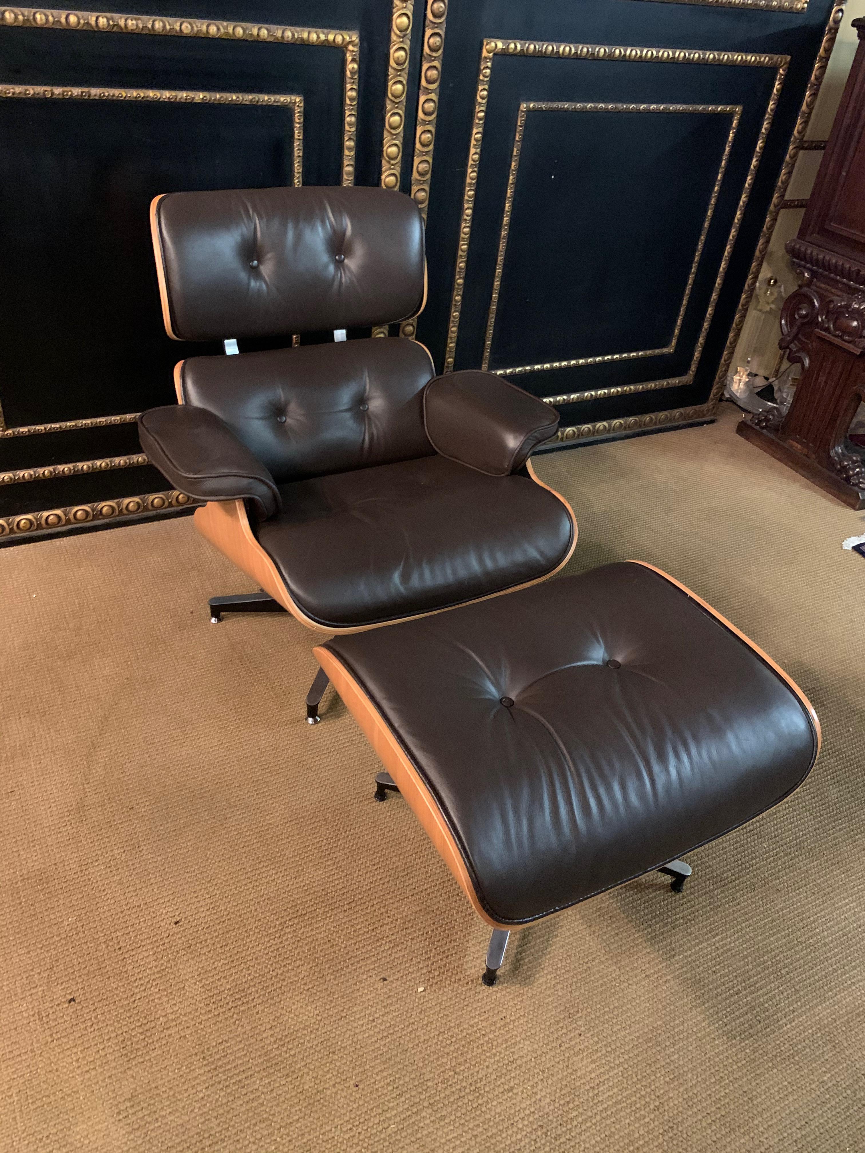 Italian Charles Eames Style Lounge Chair with Ottoman real Leather