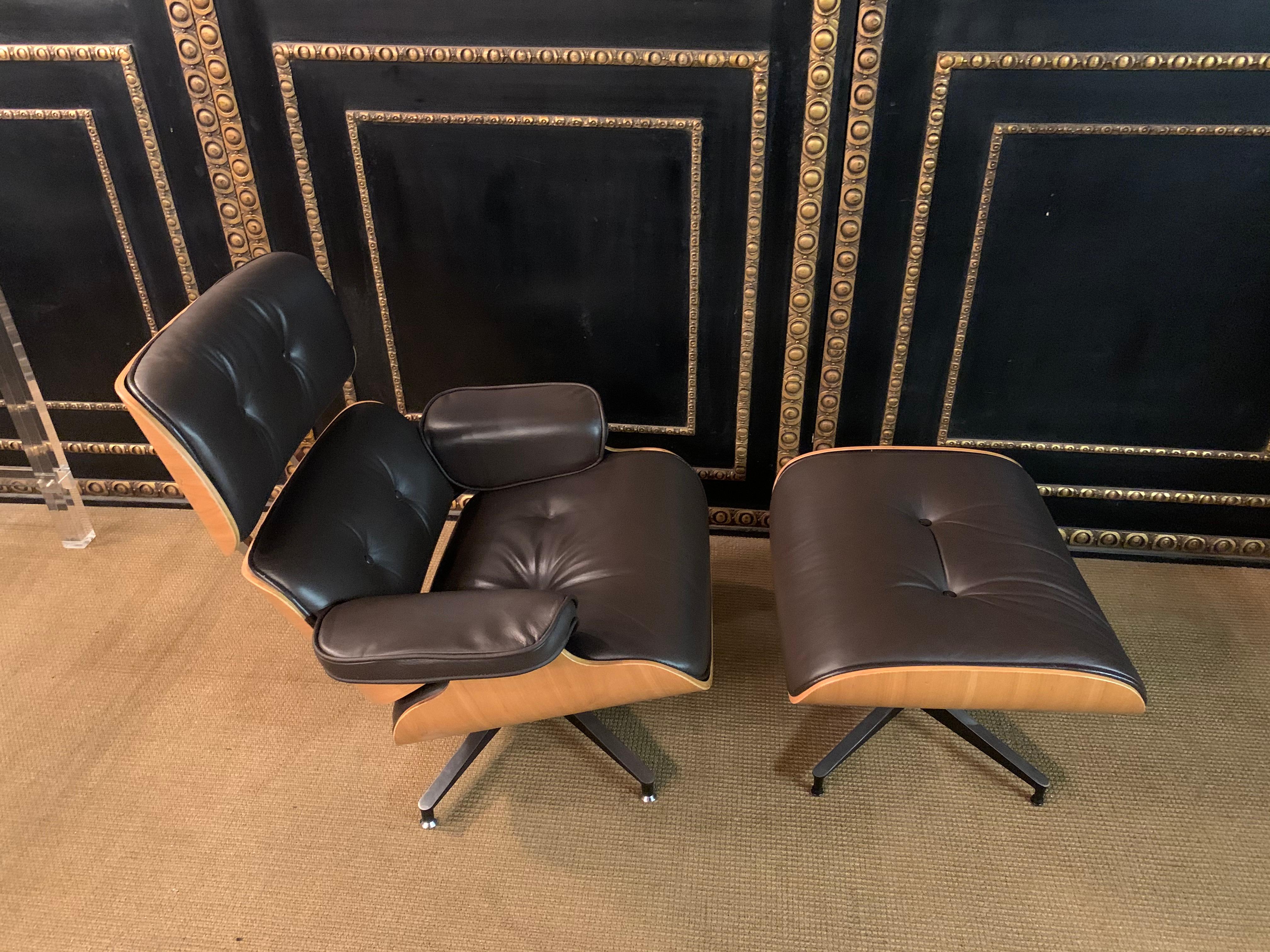 20th Century Charles Eames Style Lounge Chair with Ottoman real Leather