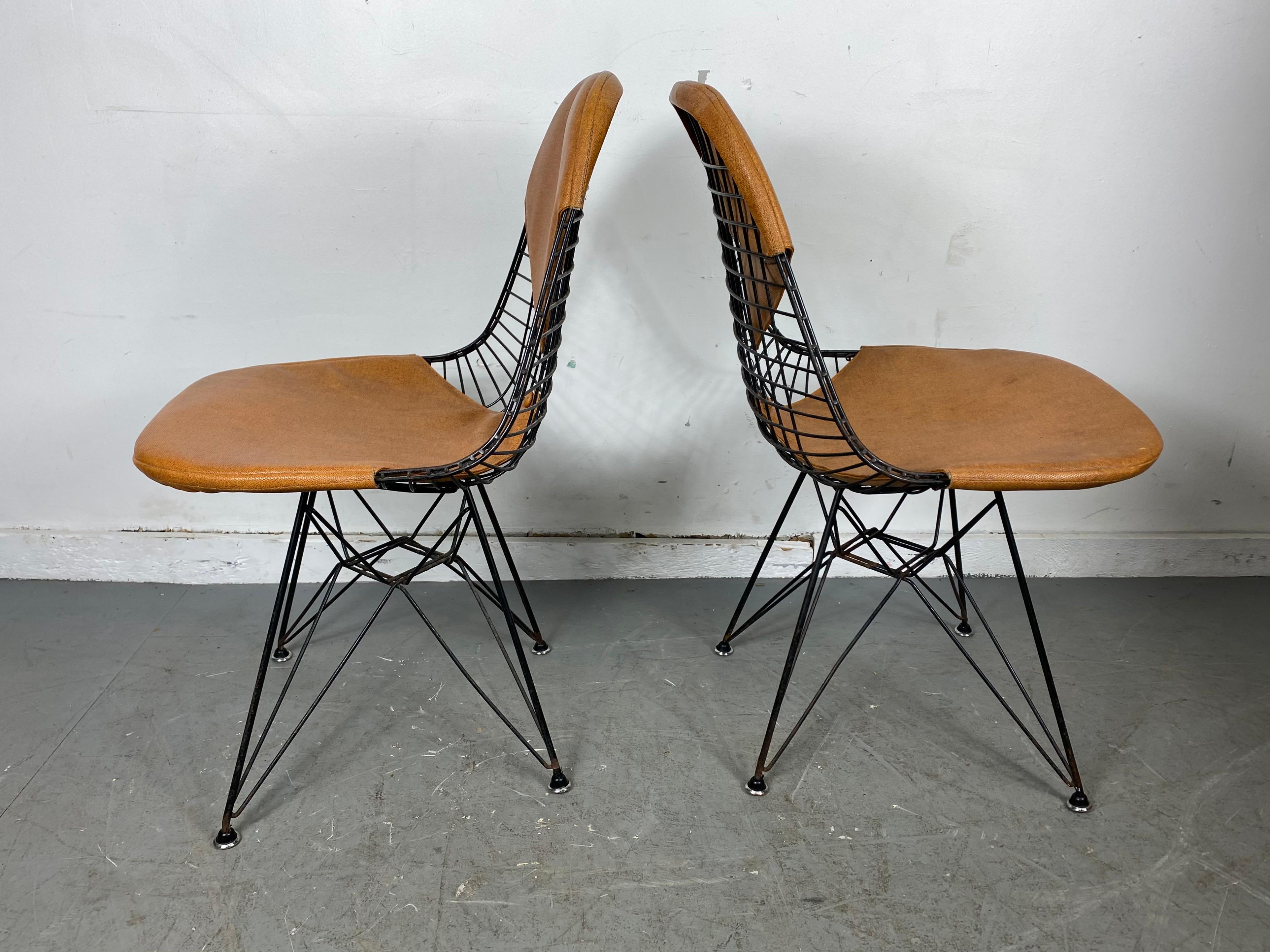 Mid-Century Modern Charles Eames Wire Chairs with Bikini Cover on Eiffel Base's For Sale