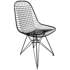 Vintage Charles Eames Wire Eiffel Chair DKR in Black Coated Metal