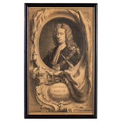 Antique Charles Earl of Sunderland Framed Portrait Engraving 18th Century 