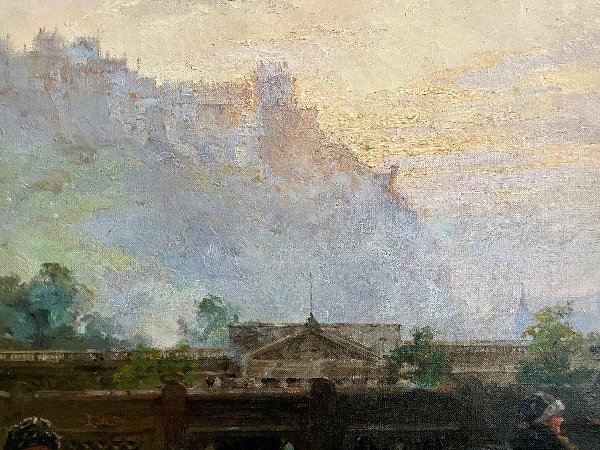 Ciudad de Edimburgo hacia 1930 - Figurative Painting Beige de Charles Eddowes Turner