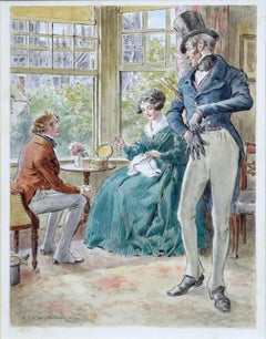 Rare Early 20th C. Watercolor  -- Pendennis, Captain Costigan and Miss Fothering