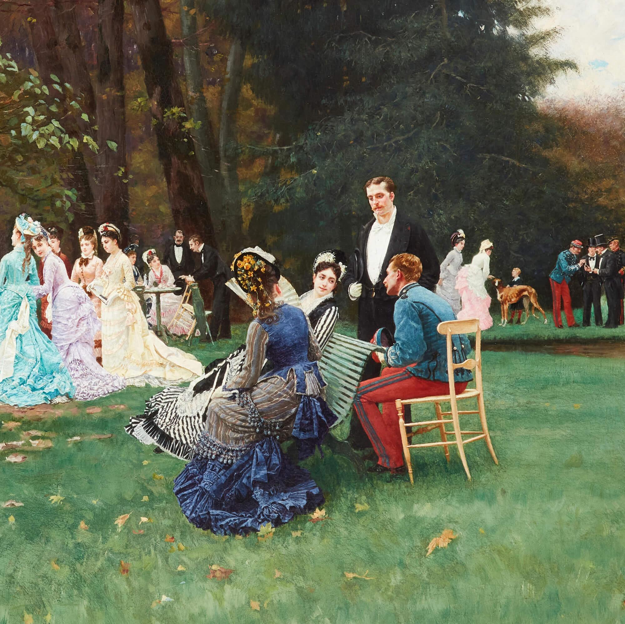 Large Oil Painting by C. Delort Entitled ‘The Wedding, Fontainebleau’ For Sale 1