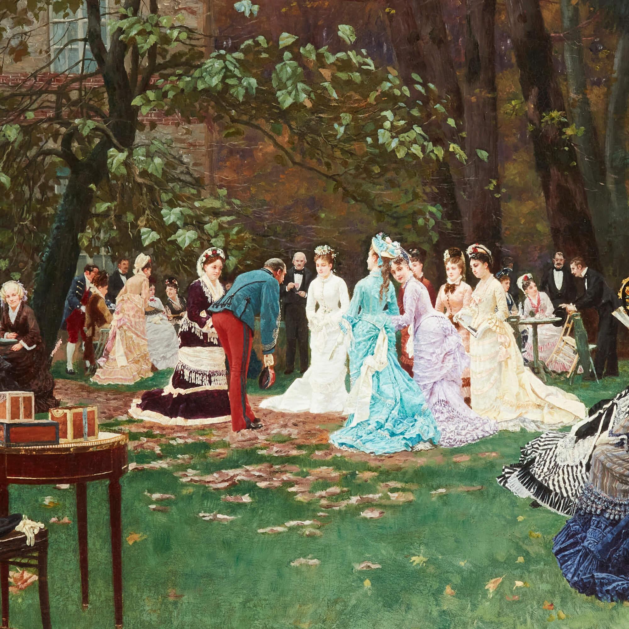 Large Oil Painting by C. Delort Entitled ‘The Wedding, Fontainebleau’ For Sale 2