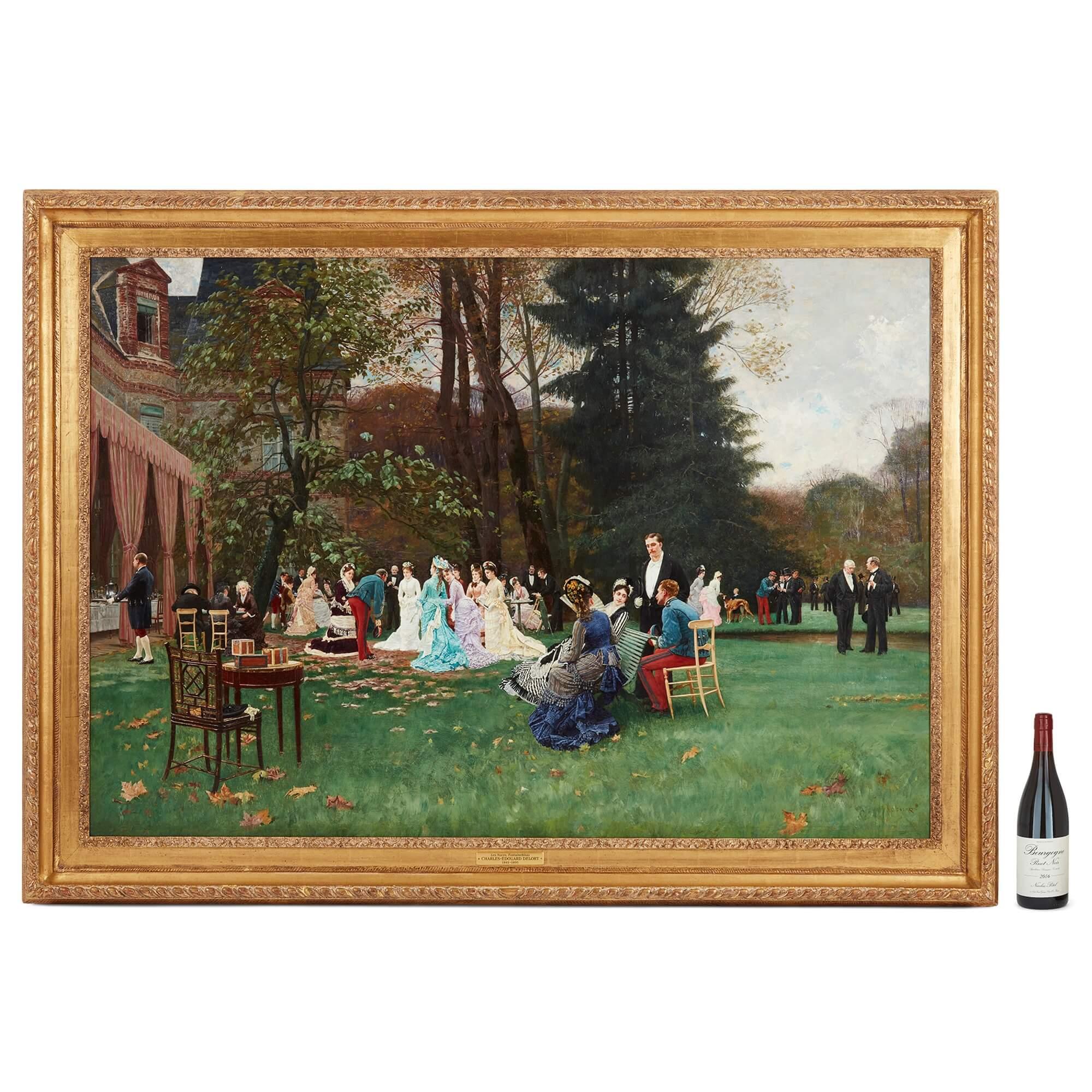 Large Oil Painting by C. Delort Entitled ‘The Wedding, Fontainebleau’ For Sale 6