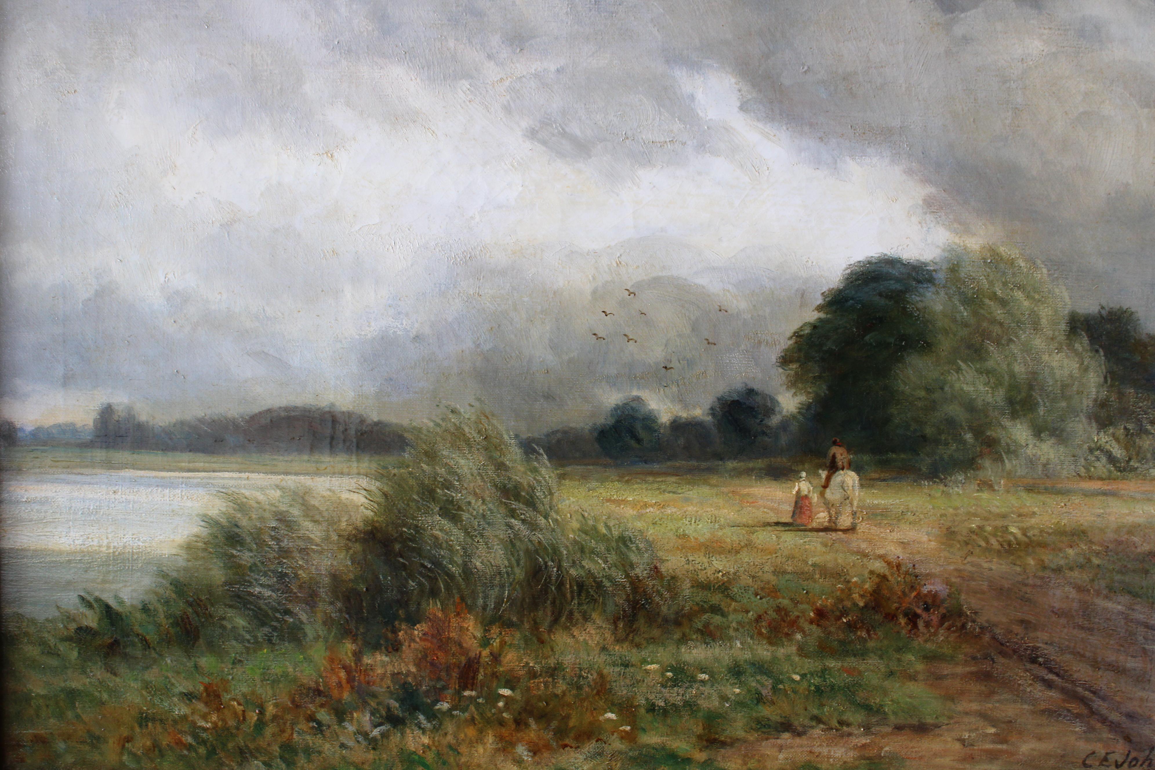 Antike englische viktorianische pastorale Landschaft Ölgemälde Charles Edward Johnson im Angebot 11
